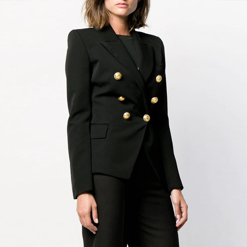 Long Sleeve Notched Collar Double Breasted Jacket