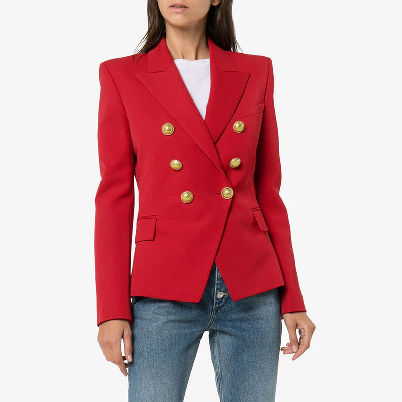 Long Sleeve Notched Collar Double Breasted Jacket