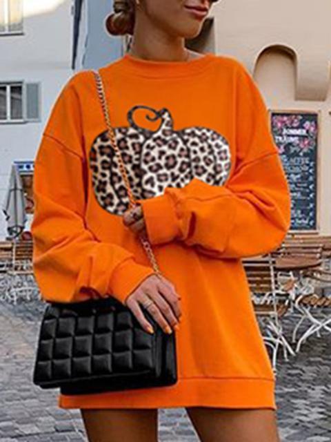 Halloween Leopard Pumpkin Print Sweatshirt