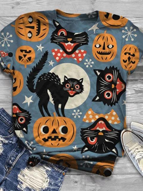 Halloween Animal Cat Print T-shirt