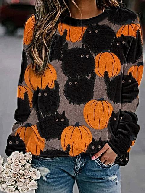 Halloween Printed Crew Neck Pullover