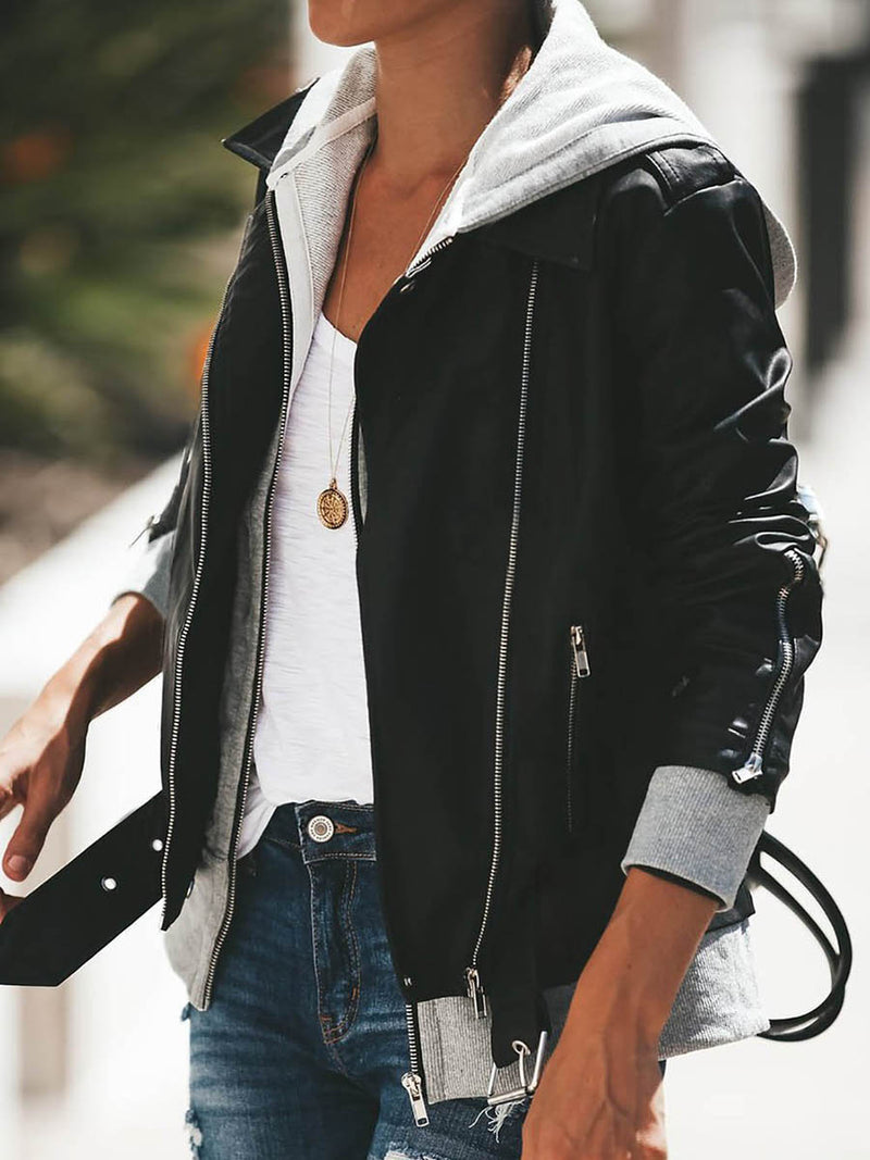 Hooded Faux Leather Bomber Jacket