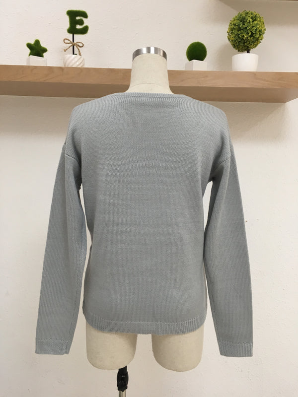 Knitted Deep V-Neck Long Sleeve Wrap Sweater