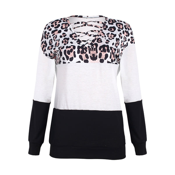 Casual V Neck Long Sleeve Leopard Top