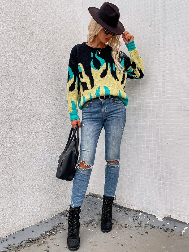 Knitted Long Sleeve Round Neck Sweater