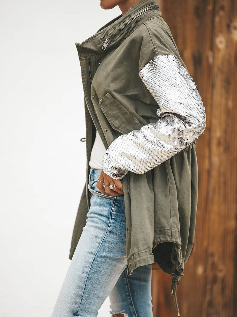 Squadron Sequin Cargo Front Pockets Jacket