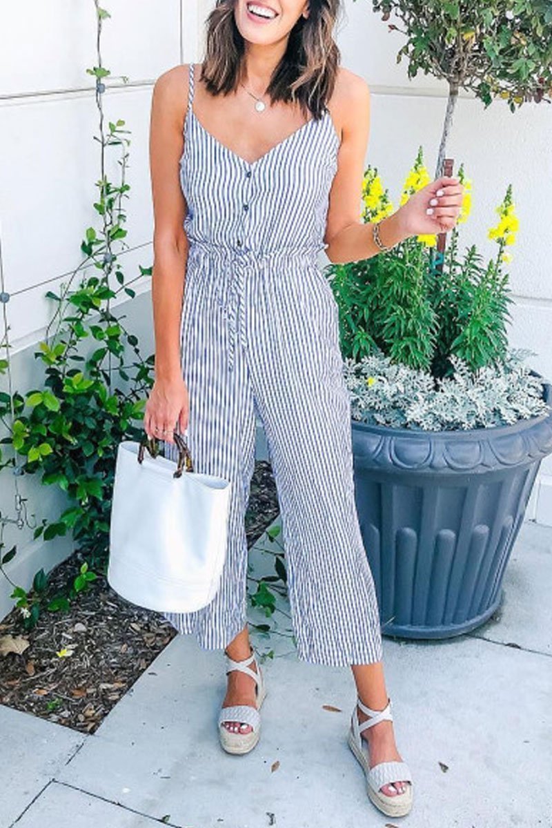 Striped Printed One-piece Jumpsuit