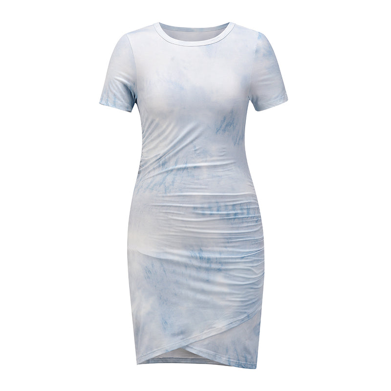 Round Neck Short Sleeve Casual Mini Dress