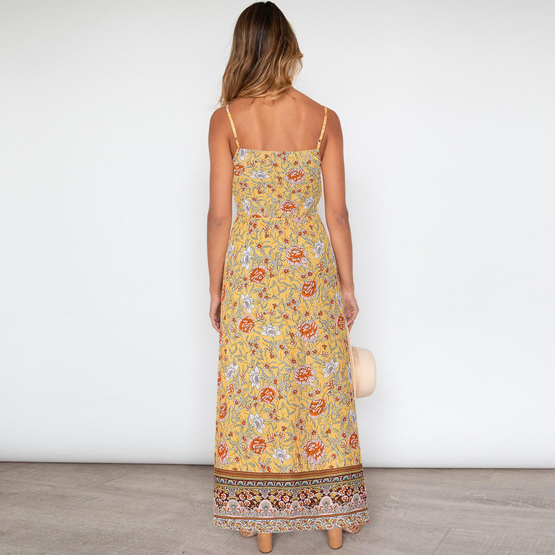 Sleeveless Floral Backless Adjustable Sphagetti Strap Maxi Dress
