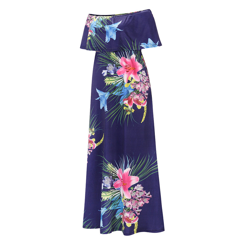 Off Shoulder Short Sleeve Floral Maxi Dress