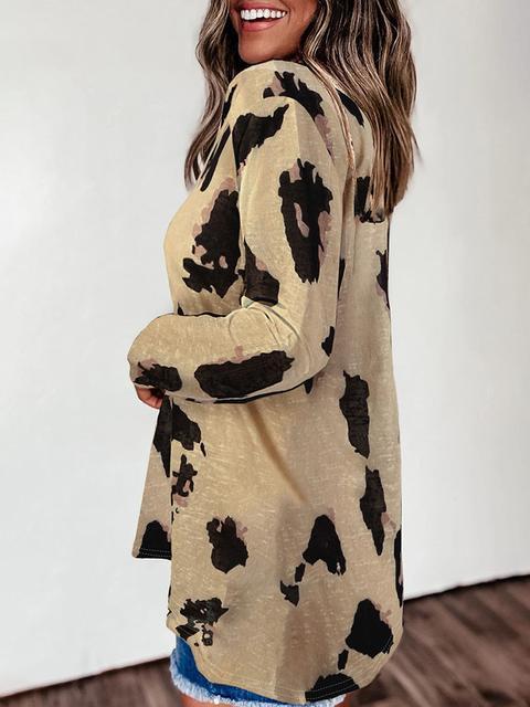 Leopard Print Long Sleeve Loose Pullover