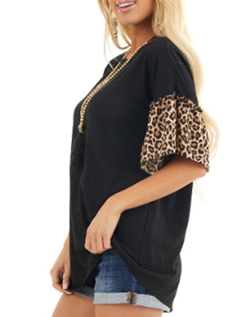 Leopard Raglan Short Sleeve Blouse