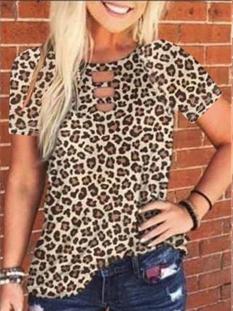 Leopard Tie-dye Print Short Sleeved Tunic Top