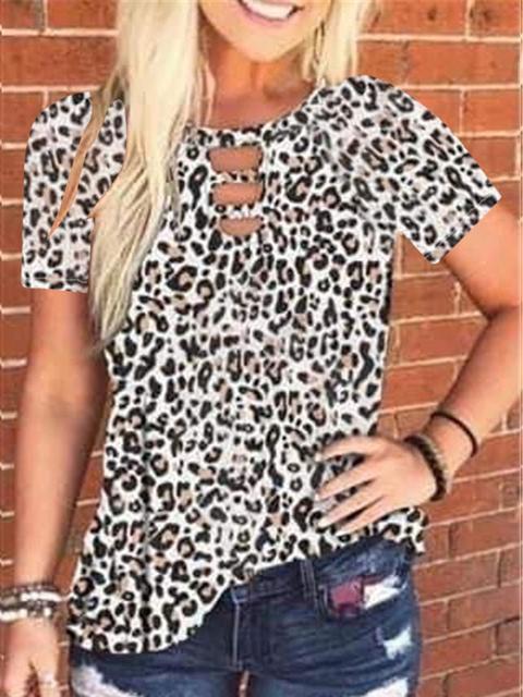 Leopard Tie-dye Print Short Sleeved Tunic Top