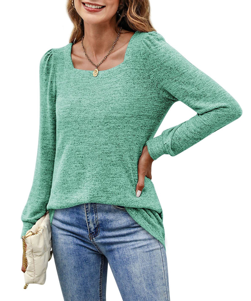 Women‘s Blouses Square Neck Puff Sleeve Casual Blouse