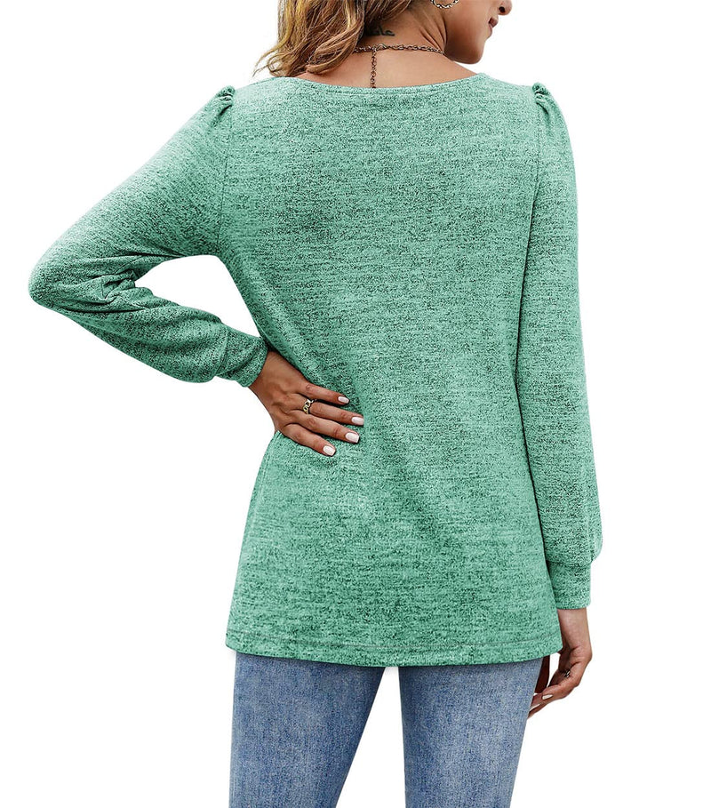 Women‘s Blouses Square Neck Puff Sleeve Casual Blouse