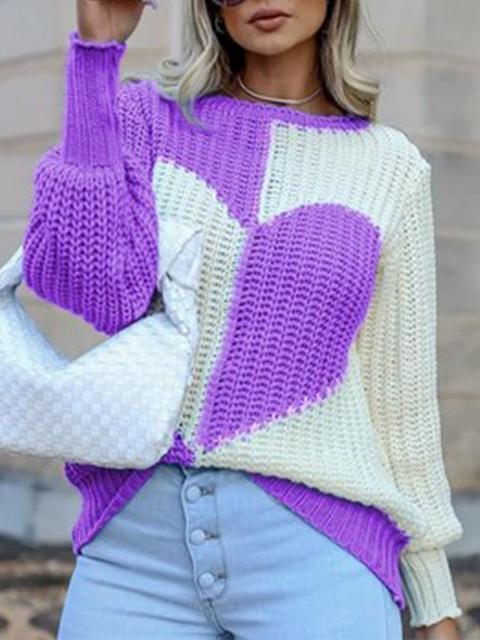 Casual Heart Color Block Knit Sweater