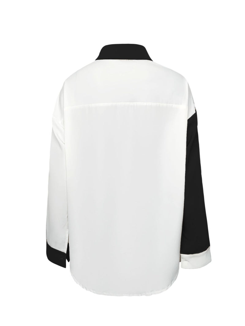 Buton Down Collar Long Sleeve Color Block Shirt Top