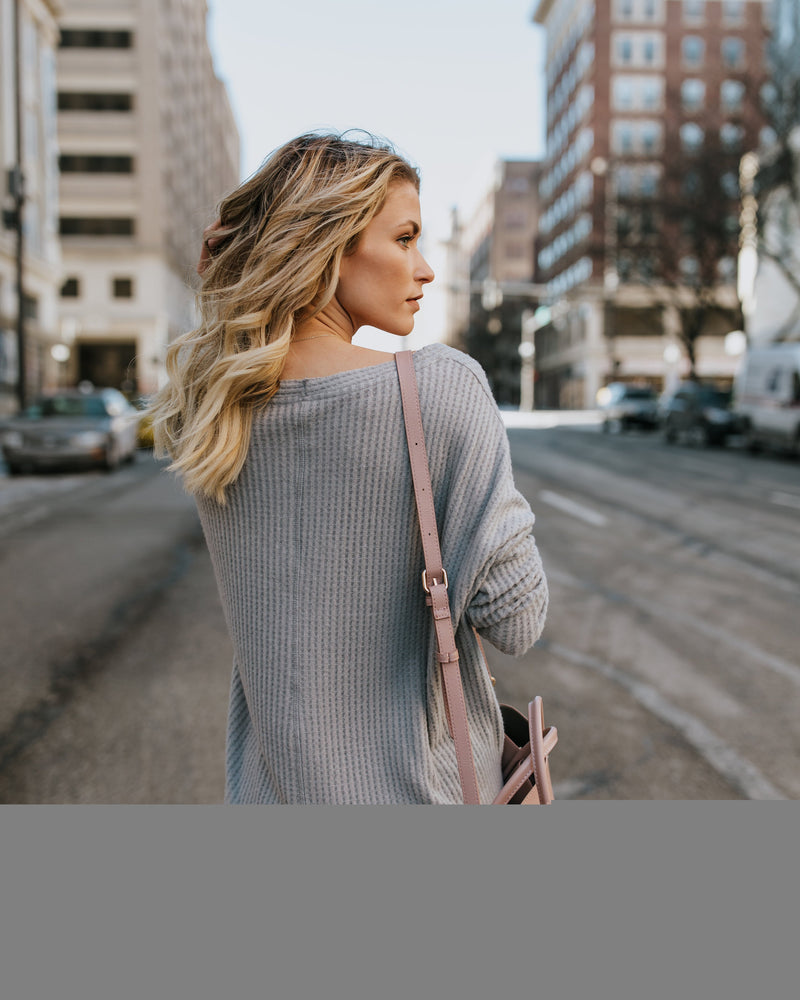 Grey Knotted V-neck Long Sleeved Button Sweater