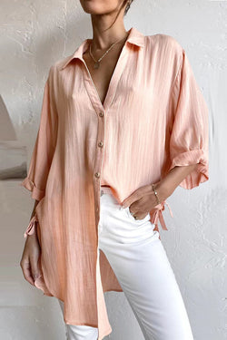 Rolled Up Sleeve Side Knot Button Shirt
