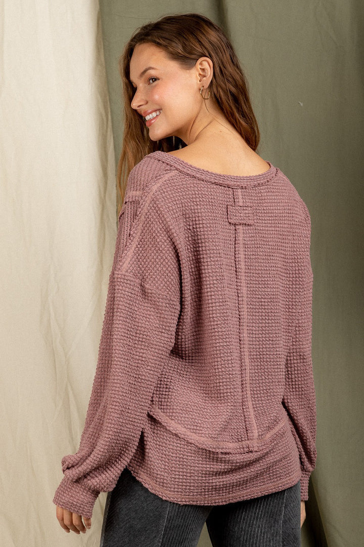 Fashion V-Neck Long Sleeve Loose Knit Sweatshirt