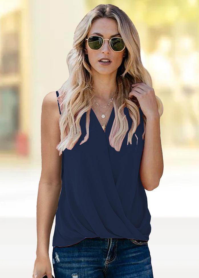 V Neck Sleeveless Solid Color T-shirt