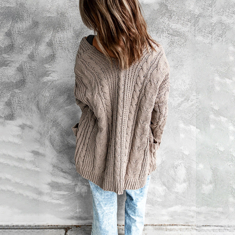 Cable Knit Open Front Long Sleeve Cardigan Sweater