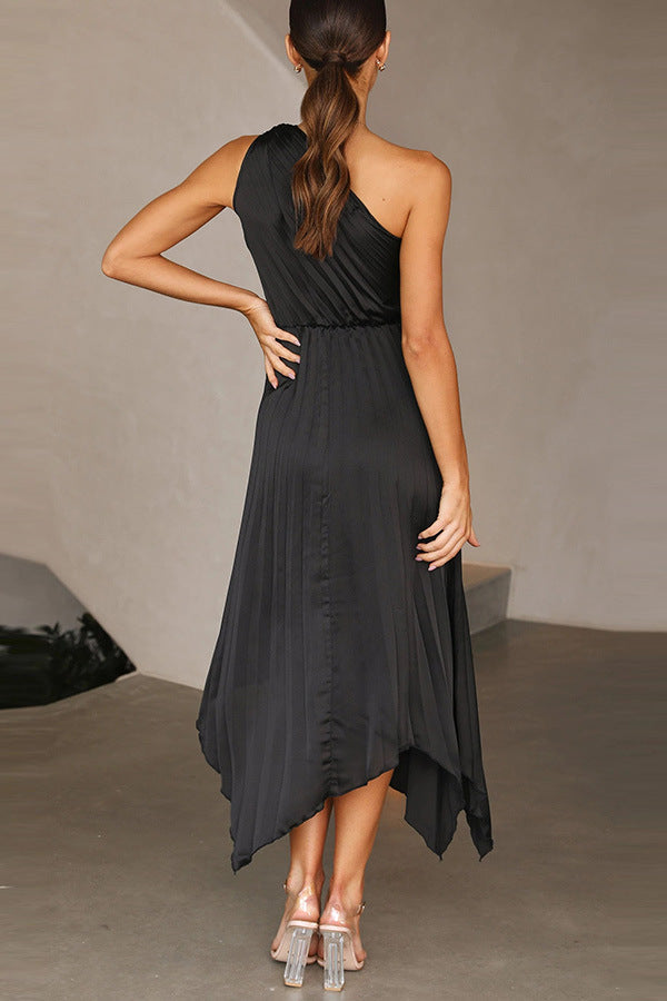 Sleeveless One Shoulder Front Tie Maxi Dress