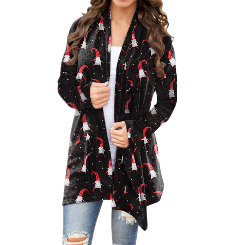Open Front Christmas Print Sweater Top