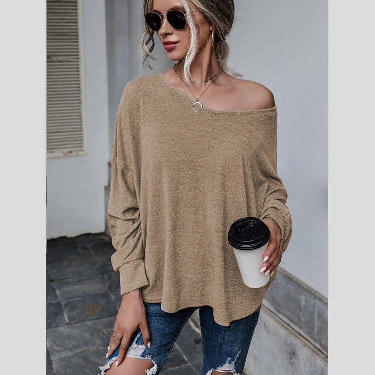 Fashion Round Neck Long Sleeve Solid Loose Blouse