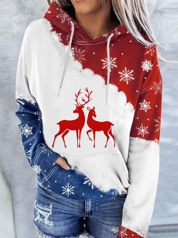 Hooded Drawstring Christmas Sweatshirt