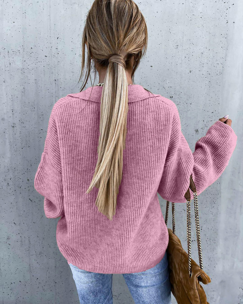 Collar V Neck Knit Oversize Sweater