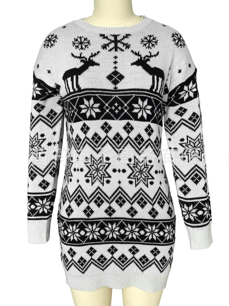 Xmas Print Knitted Sweater Dress