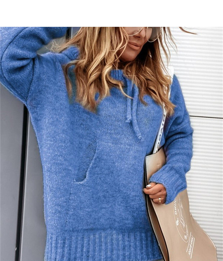 Draw String Front Pocket Thick Hooded Sweater