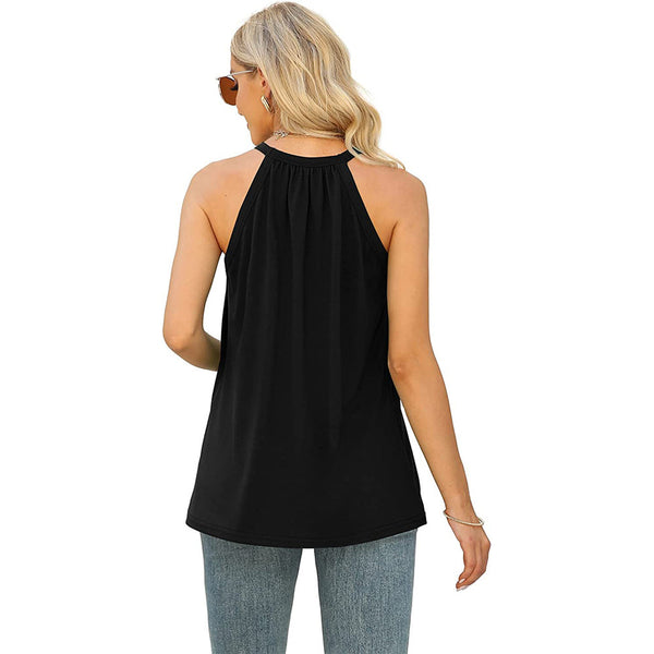 Casual Sleeveless Round Neck Solid Color Loose Top