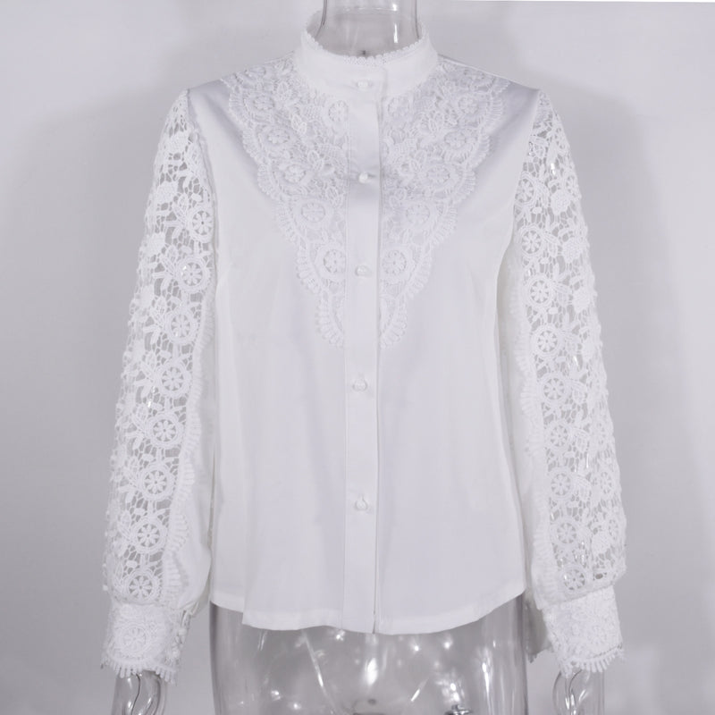 Elegant Long Sleeve Buttoned Lace Shirt