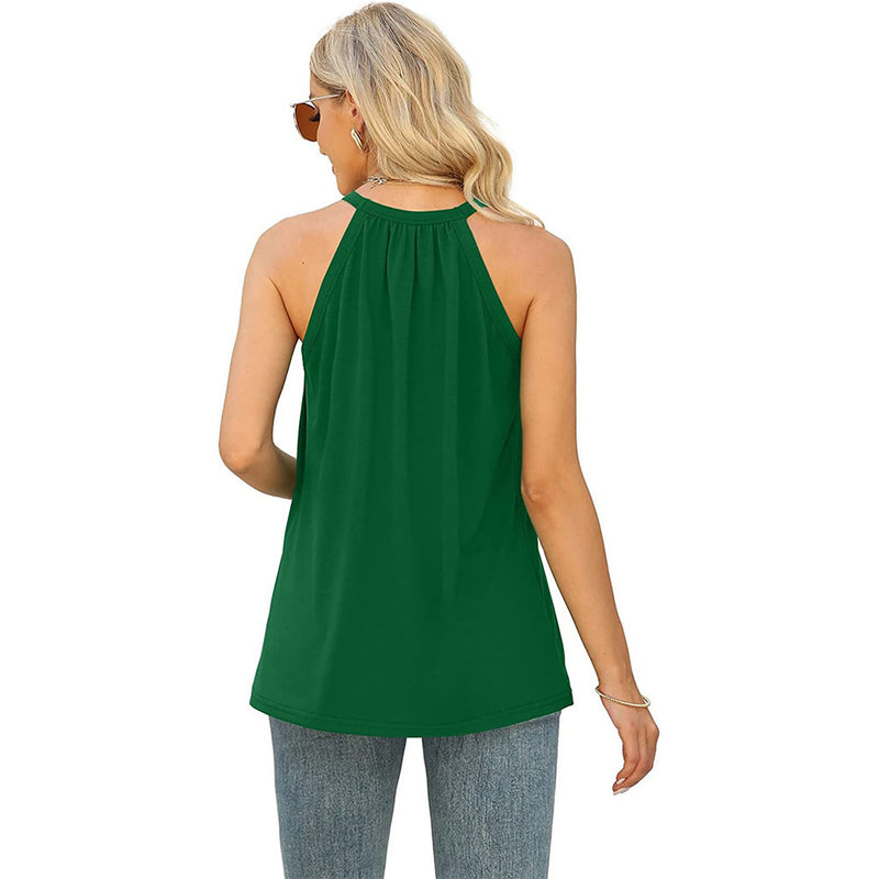 Casual Sleeveless Round Neck Solid Color Loose Top