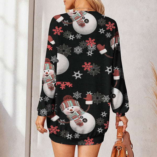 Long Sleeve Open Front Christmas Printed Cardigan