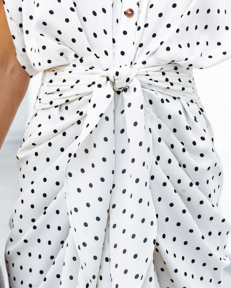 Wrap Front Polka Dot Short Sleeve Maxi Dress