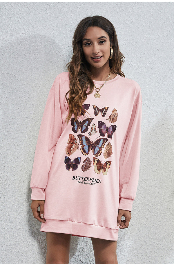 Crew Neck Butterflies Graphic Sweatshirt