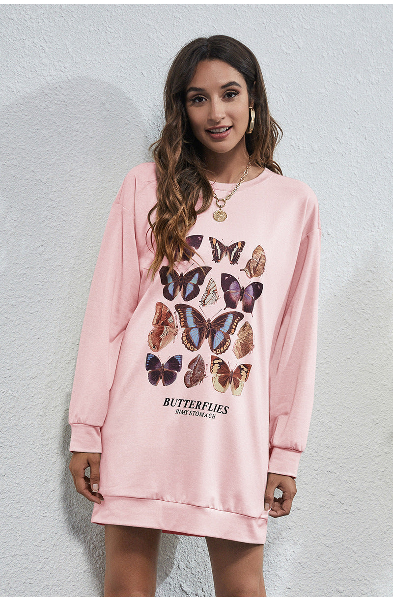 Crew Neck Butterflies Graphic Sweatshirt