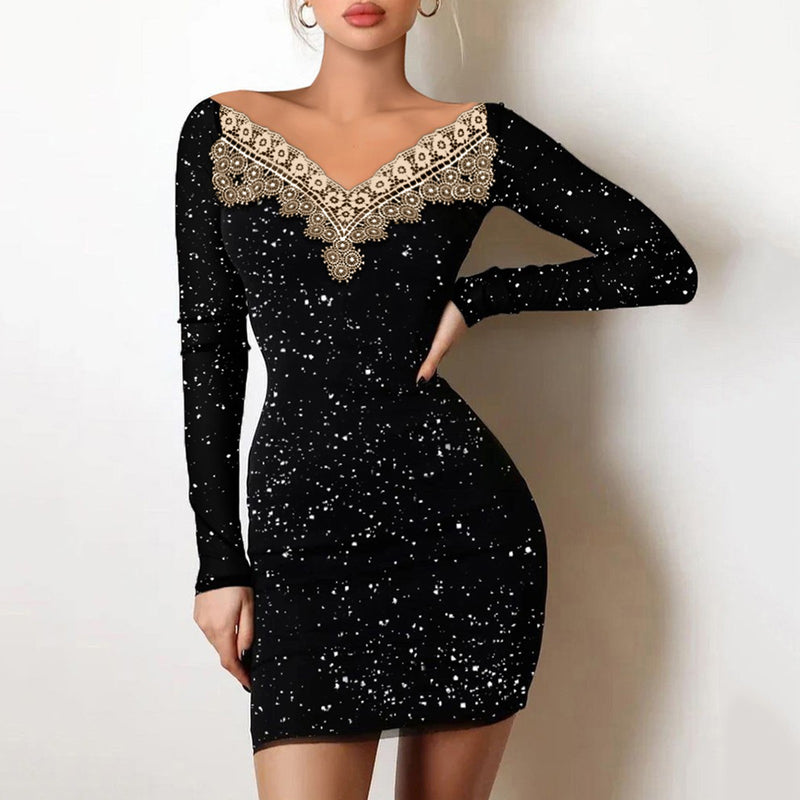 Off Shoulder Long Sleeve Bodycon Sequins Mini Dress