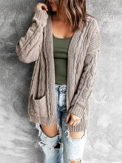 Cable Knit Open Front Long Sleeve Cardigan Sweater