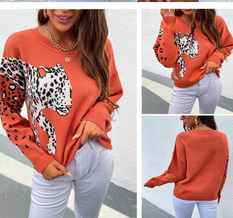 Casual Long Sleeve Leopard Print Sweatshirt