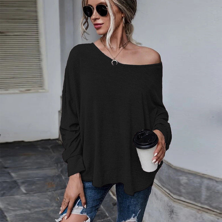 Fashion Round Neck Long Sleeve Solid Loose Blouse