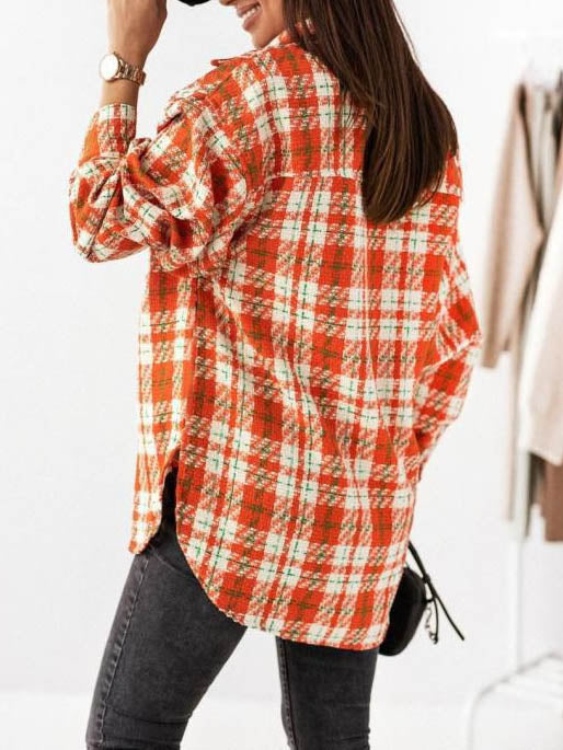 Plaid Button Down Long Sleeve Shacket Top