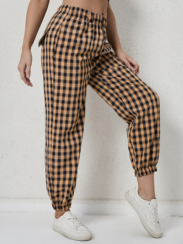 Women's Pants Check Print Elastic Waist Casual Harem Pants