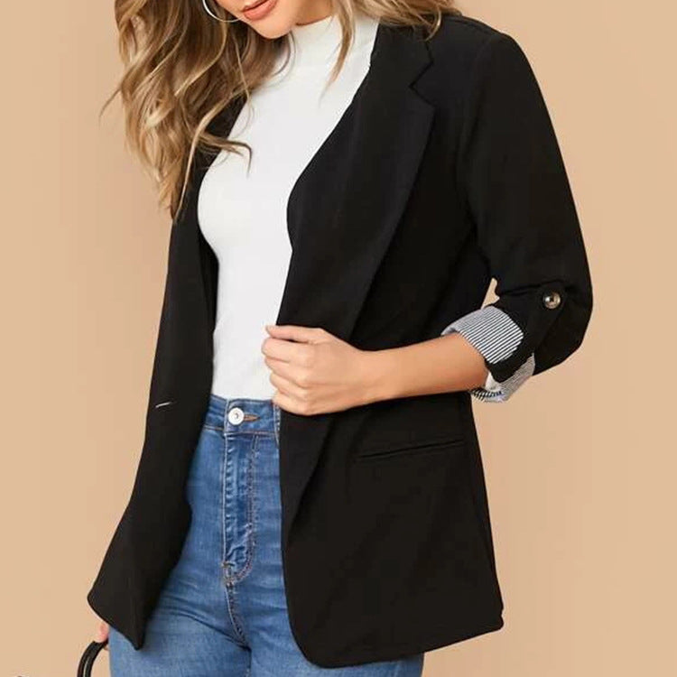 Lapel Bend Down Collar One Button Short Sleeve Coat