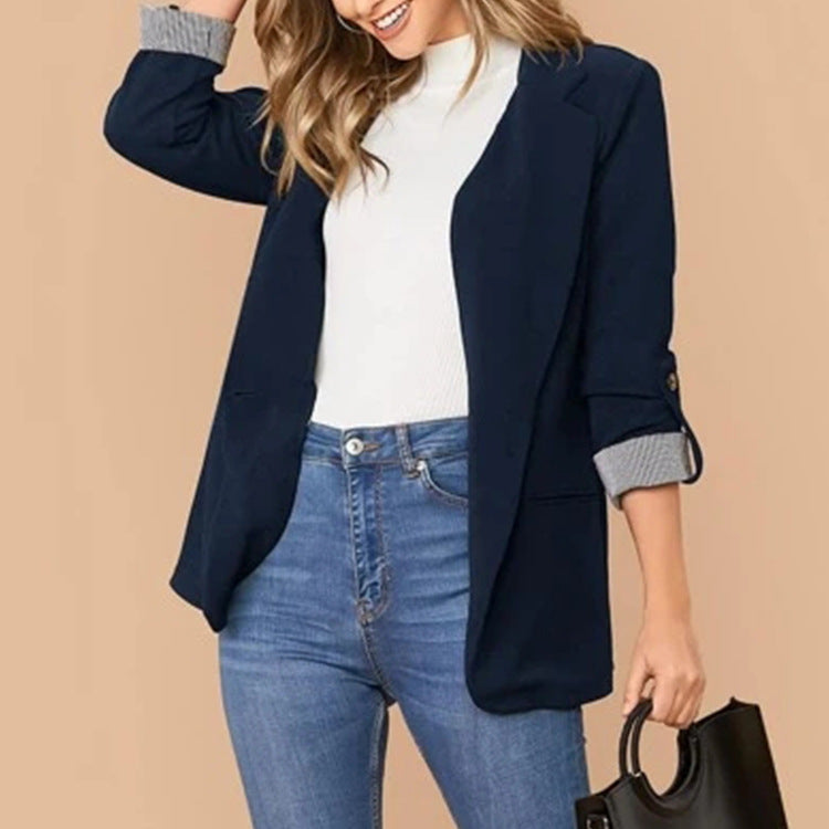 Lapel Bend Down Collar One Button Short Sleeve Coat