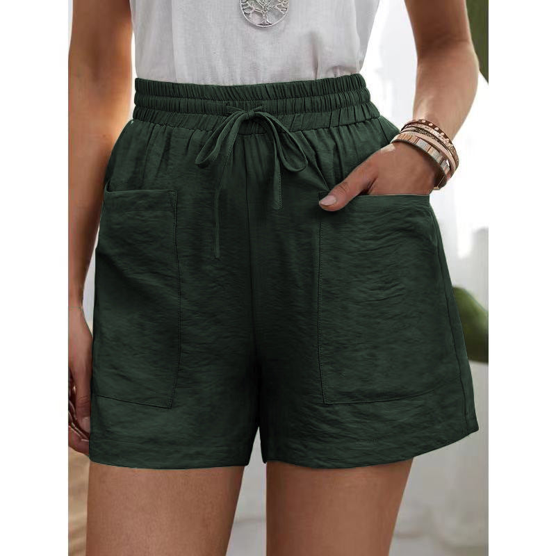 Drawstring Pocketed High Waist Solid Color Shorts